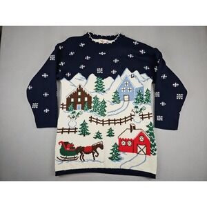 Nutcracker Christmas Sweater Womens Medium Snowflakes Snowman Village Wonderland